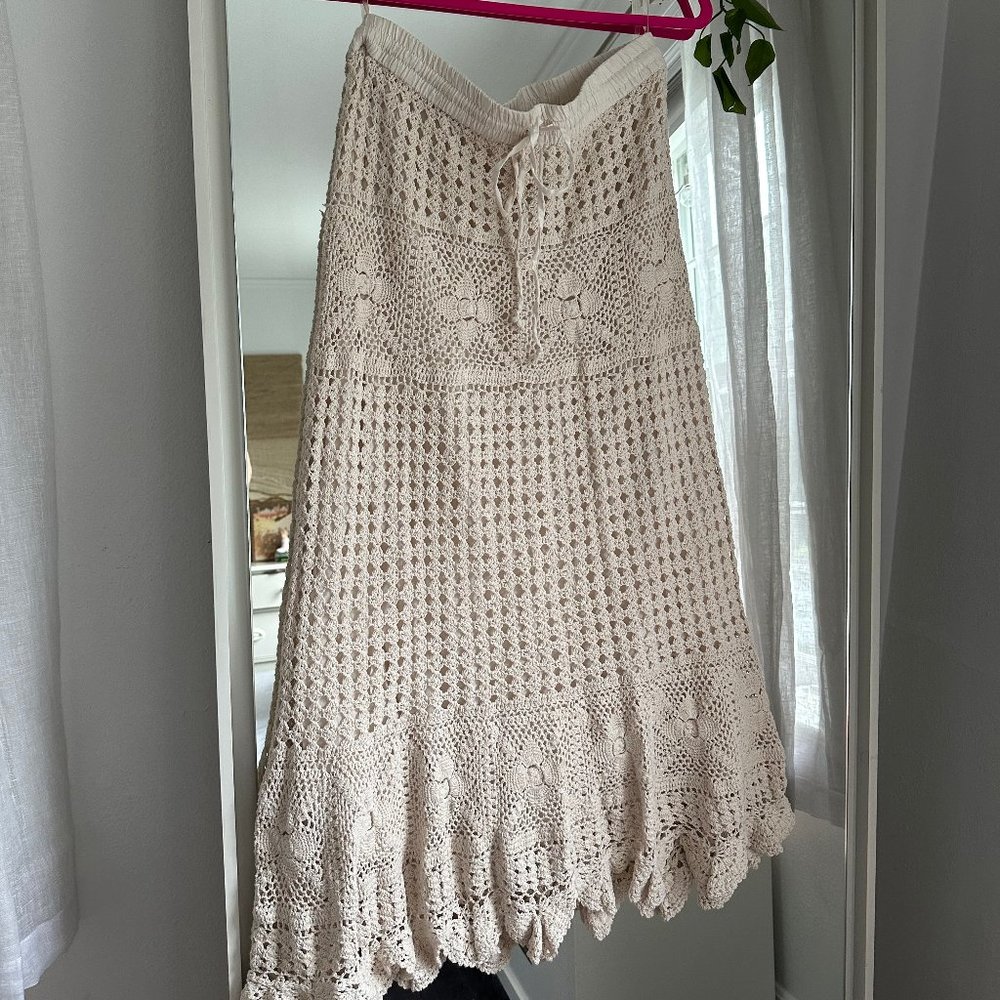 cream crocheted maxi skirt